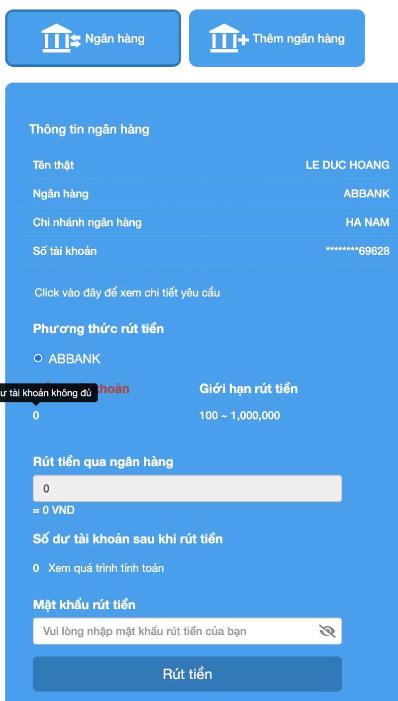 Rút tiền qua ngân hàng